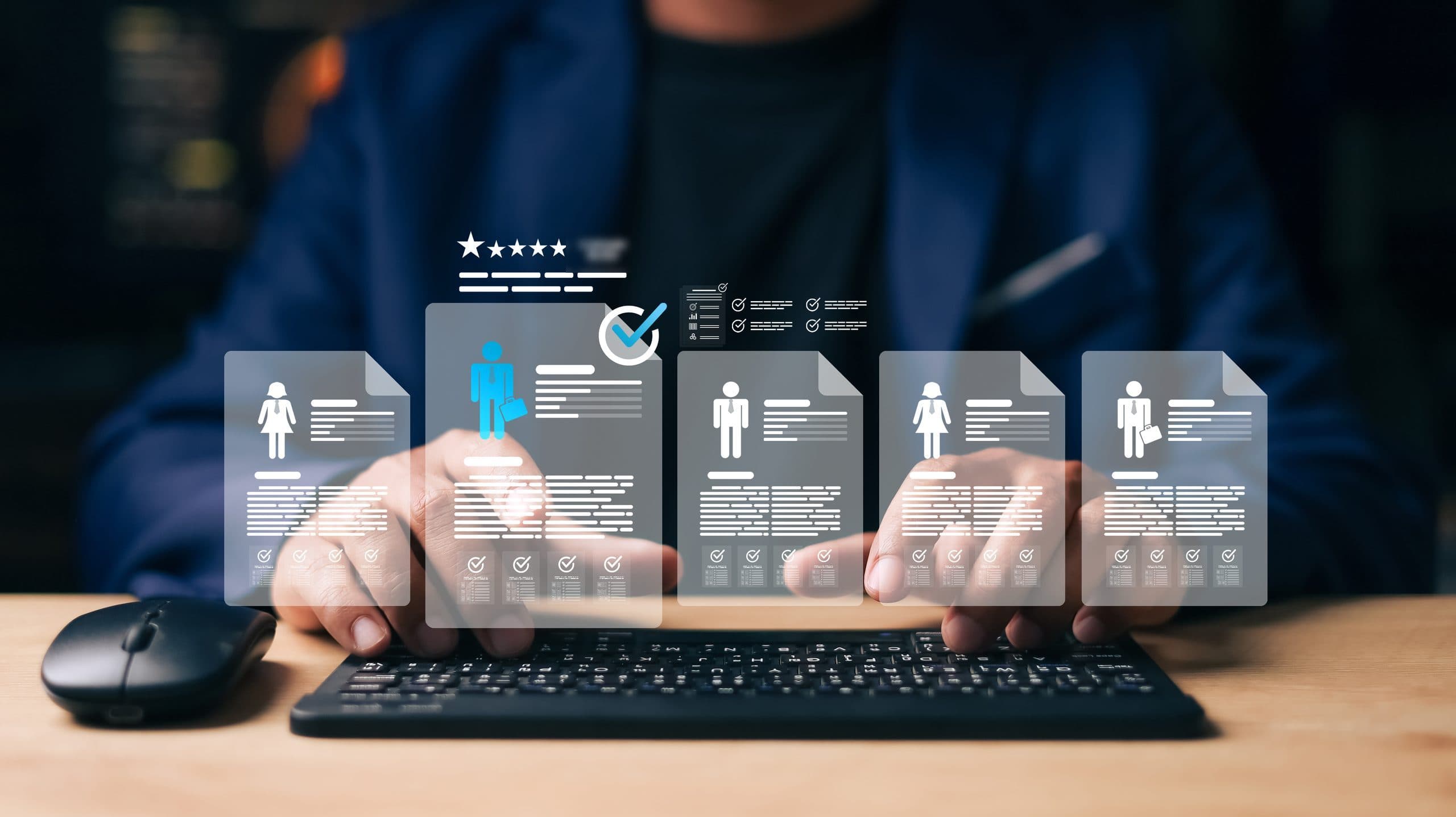 A recruiter reviewing shortlisted candidate profiles on screen